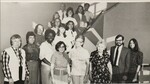 1985 Evans Library Staff on the Stairs by Evans Library